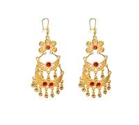 Orecchini bohemian placcati oro a goccia lunga con pompon a fiori vintage con frange di perle con cristalli rossi stile Jhumka indiano, gioiello per donna, matrimonio, festa, regalo elegante Bollywood