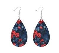 Orecchini boho in legno per le donne Orecchini pendenti naturali a cerchio in legno africano per halloween Abbigliamento quotidiano e regali Rosso Vintage Olio Dipinto Rose watertrop aretes de madera