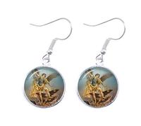 Orecchini Cabochon in vetro alla moda Arcangelo San Michele Protect Me Saint Shield Protezione Fascino Russo Gioielli Orhodox Per Santo, 25, Vetro, Peridoto artificiale