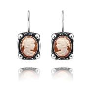 Orecchini Cammeo pendente montatura argento 925 brunito cammeo inciso a mano Torre del Greco gioiello artigianale modello vintage donna elegante made in italy