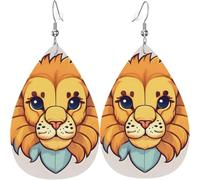 Orecchini Cartoon Cute Little Lion Print Confortevoli Orecchini In Pelle Stampa Ciondolo Orecchio Per Mamma Festa Decorazioni
