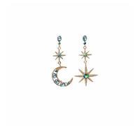Orecchini Celesti Asimmetrici per Donna Vintage Stella e Luna Cristalli Blu 6.2cm Gioielli Fantastici per Astrologi Regalo Festival Boho