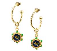 Orecchini Cerchi in Argento 925 Placcato Oro con Pendente Tamburello Siciliano