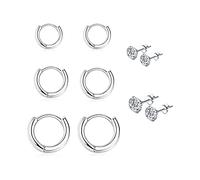 Orecchini Cerchio Argento 925 per Donna, Orecchini Cerchio Piccoli Set 5 Paia Orecchini Donna Argento Punto Luce Orecchini Brillantino Orecchini Bambina Anallergici 8mm, 10mm, 12mm