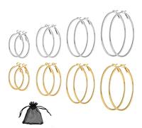 Orecchini Cerchio Argento, Dorato Orecchini a Cerchio Grande Elegante Regalo Personalizzato 30mm, 40mm, 50mm, 60mm Orecchini a Cerchio per Donna 8 Paia