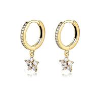 Orecchini cerchio da donna in argento 925 con un piccolo fiore. Set Orecchini da donna cerchio con finitura in argento sterling o oro 18 carati ideali per regalo... Gioielli (Placcato oro)