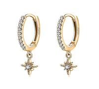 Orecchini cerchio da donna in argento 925 con zirconi e stelle. Set Orecchini da donna cerchio con finitura in argento sterling o oro 18 carati ideali per regalo... Gioielli donna (Placcato oro)