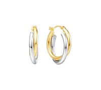 Orecchini Cerchio Donna, Oro Giallo e Oro Bianco 14K Orecchini a cerchio intrecciati con doppi cerchi bicolore
