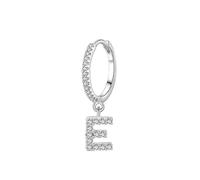Orecchini Cerchio Donne, Donna Orecchini Cerchietto con lettera E in moissanite in Platino