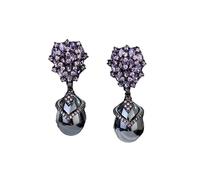 Orecchini Cerchio,Orecchini Pendenti Di Perle Finte Per Le Donne Orecchini Di Perle A Goccia Nere Orecchini A Borchie Di Lusso Con Zirconi Viola Intarsiati Orecchini Pendenti Ipoallergenici Gioielli