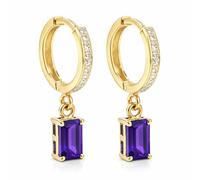 Orecchini cerchio pendenti donna argento 925 placcato oro 14K ametista viola taglio smeraldo design moderno gioiello fatto a mano dainty stacking daily wear