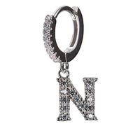 Orecchini cerchio piccoli argento 925, orecchini donna singolo mono orecchino lettera mini hoops argento e zirconi (N)