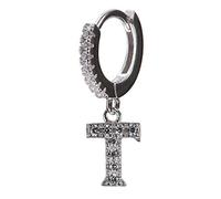 Orecchini cerchio piccoli argento 925, orecchini donna singolo mono orecchino lettera mini hoops argento e zirconi (T)