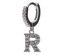 Orecchini cerchio piccoli argento 925, orecchini donna singolo mono orecchino lettera mini hoops argento e zirconi (R)