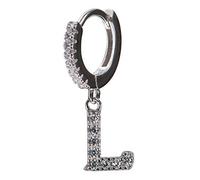 Orecchini cerchio piccoli argento 925, orecchini donna singolo mono orecchino lettera mini hoops argento e zirconi (L)