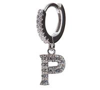 Orecchini cerchio piccoli argento 925, orecchini donna singolo mono orecchino lettera mini hoops argento e zirconi (P)