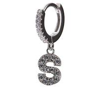 Orecchini cerchio piccoli argento 925, orecchini donna singolo mono orecchino lettera mini hoops argento e zirconi (S)