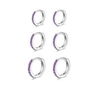 Orecchini Cerchio Viola Chiaro per Donna,925 Sterling Argento Orecchini A Cerchio Piccoli Con AAA Cubic Zirconia,3 Paia Ipoallergenic Viola Chiaro Huggie Sleeper Orecchini Cerchio