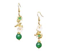 Orecchini Cinesi Pendenti in Pietra Verde Stile Etnico | Conchiglia e Rame, Design Floreale Tradizionale, Adatti a Compleanno Anziani e Festa di Stagione