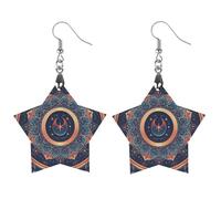 Orecchini circolari in legno con frammenti floreali da donna, gioielli vintage eleganti in legno, orecchini leggeri per matrimoni, feste, regalo di tutti i giorni, Star, Legno, Legno