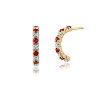 Orecchini Classici A Cerchio In Rubino E Diamante In Oro Giallo 9ct