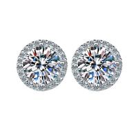Orecchini classici da donna in argento Sterling con quattro griffe, con pietra Mosang, 1 carat +1 carat, Metallo