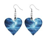 Orecchini classici in legno con ciondolo artistico leggero e tempesta nell'oceano, gioielli vintage per donna