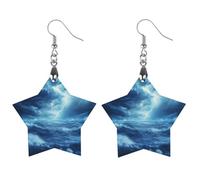 Orecchini classici in legno con ciondolo artistico leggero e tempesta nell'oceano, gioielli vintage per donna