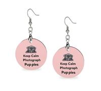 Orecchini classici in legno con ciondolo artistico leggero "Keep Calm And Photograph Puppies", gioielli vintage per donna