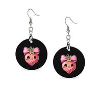Orecchini classici in legno con fiocco e fragola, pendenti artistici leggerissimi, ganci per orecchini, gioielli vintage per donna