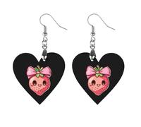 Orecchini classici in legno con fiocco e fragola, pendenti artistici leggerissimi, ganci per orecchini, gioielli vintage per donna