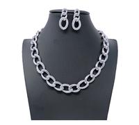 Orecchini Collana Girocollo Catena Strass Donna Moda Elegante Brillante Argento