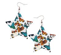 Orecchini colorati a forma di farfalla da donna, orecchini pendenti a forma di stella scintillante, gioielli alla moda per una serata fuori, One Size, Pelle