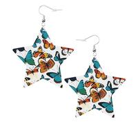 Orecchini colorati a forma di farfalla da donna, orecchini pendenti a forma di stella scintillante, gioielli alla moda per una serata fuori, One Size, Pelle