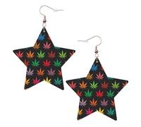Orecchini colorati a forma di foglie di canna a donna, orecchini pendenti a forma di stella scintillante, gioielli alla moda per una serata fuori, One Size, Pelle