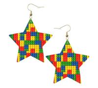 Orecchini colorati a forma di mattoncini da donna, orecchini pendenti a forma di stella scintillante, gioielli alla moda per una serata fuori, One Size, Pelle