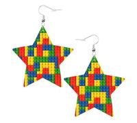 Orecchini colorati a forma di mattoncini da donna, orecchini pendenti a forma di stella scintillante, gioielli alla moda per una serata fuori, One Size, Pelle