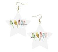 Orecchini colorati a forma di pappagallo sull'albero, da donna, orecchini pendenti con stella scintillante, gioielli alla moda per una serata fuori, One Size, Pelle