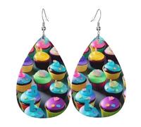 Orecchini colorati a goccia in pelle con stampa Happy Birthday Cupcakes orecchini pendenti a goccia in ecopelle per donne adolescenti ragazze regalo, taglia unica, pelle, senza pietre preziose, One