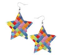 Orecchini colorati a quadri da donna, orecchini pendenti a stella scintillante, gioielli alla moda per la notte fuori, One Size, Pelle