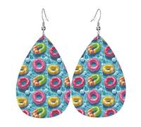 Orecchini colorati con stampa ad anello da nuoto per donne, orecchini in pelle a goccia alla moda per le donne alla moda, orecchini a goccia colorati