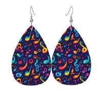 Orecchini colorati con stampa di note musicali per donne, orecchini in pelle a goccia alla moda per le donne alla moda, orecchini a goccia colorati