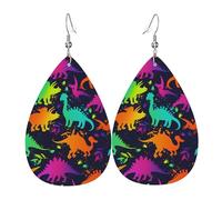 Orecchini Colorful Dinosaur With Splash Color Orecchini In Pelle Penzolare Goccia Accessori Per Cosplay Donne Ragazze
