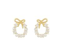 Orecchini compatti con perla a fiocco con diamanti placcati con finitura affascinante e dolce, adatti per tutti i giorni 1,6x1,4 cm 4g alla moda femminile leggera