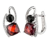 Orecchini Con 48 Diamanti Brillanti Granato Rosso Onice Nero 585 Oro Bianco