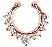 Orecchini con Anello al Naso Finto in Cristallo Gioielli per Il Corpo Finti per Donne a Cerchio (Colore Oro Rosa) Convenient Handled