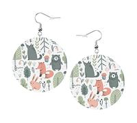 Orecchini con animali della foresta selvaggia Animali della foresta selvaggia Orecchini in pelle di forma rotonda Orecchini pendenti leggeri da donna e ragazza, perfetti da indossare tutti i giorni