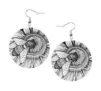 Orecchini con ape e fiori Orecchini in pelle di forma rotonda con girasole Orecchini pendenti leggeri da donna e ragazza, perfetti da indossare tutti i giorni