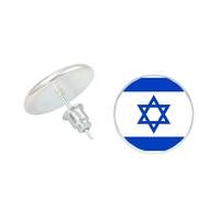 Orecchini con Bandiera Nazionale,Orecchini con Bandiera di Israele - Orgoglio Israeliano Orecchini con Bandiera A Tema Nazionale Orecchini A Bottone Rotondi in Vetro Orecchini Artigianali Gioiell