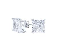 Orecchini Con Cesto Di Zirconia Cubica Con Perno, Argento 925, Taglio Invisibile Quadrato Taglio Principessa Cz Checkboard